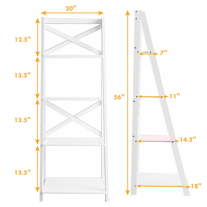 Echelle D'etagere En Bois Echelle Bibliotheque Style Moderne Avec 4 Tablettes Pour Plantes, Livres Support De Chaque Niveau 5kg 50,7x46x1x142,5cm Blanche/noir