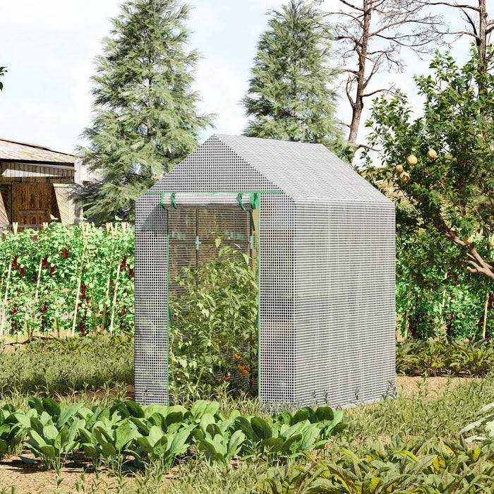 Outsunny 73\" X 47\" X 75\" Serre Sans Rendez-vous Exterieur Portable Plante Fleur Croissance Maison Chaude Jardin Tunnel Abri Avec Porte Enroulable Et 4 Etageres Blanc