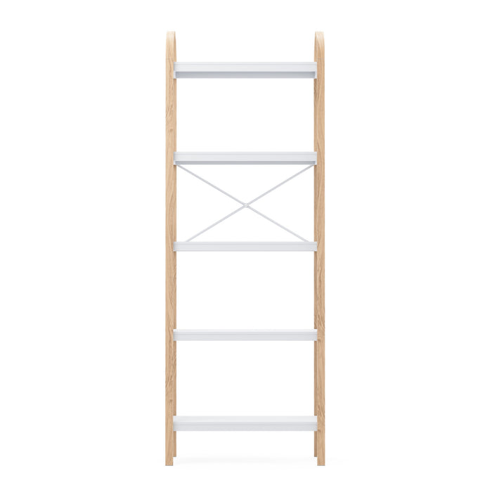 Bibliothèque moderne Bellwood de Umbra à 5 tablettes - blanche et naturelle