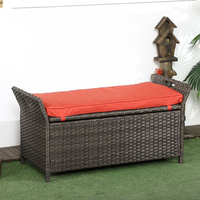 Outsunny Banc De Rangement En Osier Rangement De 27 Gallons, Rouge