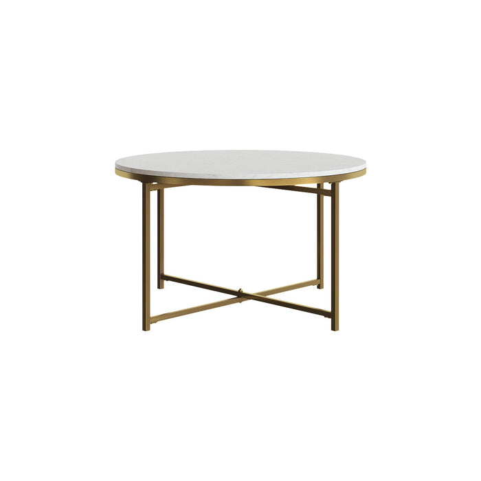 Gilded Table Basse Ronde avec Plateau en Marbre Blanc
