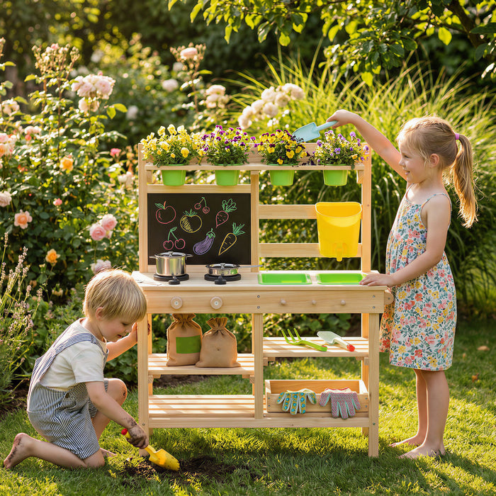 Cuisine en boue en bois Qaba pour enfants avec ustensiles de cuisine et outils de jardin