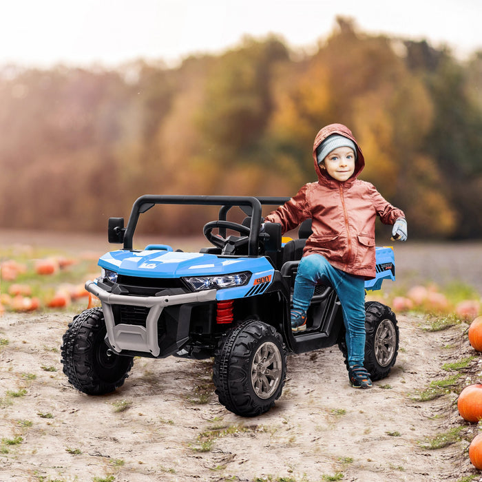 Aosom Voiture 12v Electrique Avec Seau, Voiture Biplaces Pour Enfants, Bleu