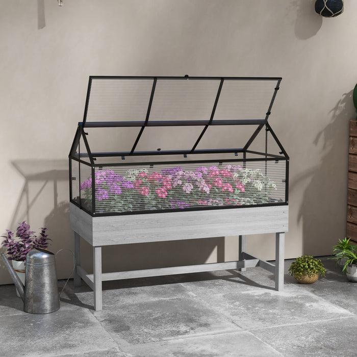 Outsunny Lit De Jardin Sureleve, Event De Serre A Cadre Froid, Gris Vieilli