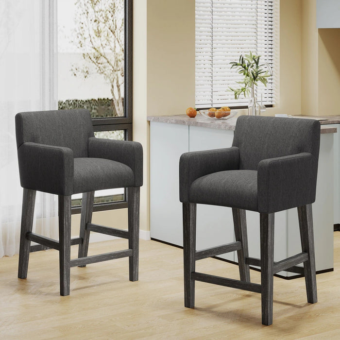 Ensemble De 2 Tabourets De Comptoir Lewis, Assise De 66 cm – Tissu Rembourre Et Pieds En Bois Massif, Charbon