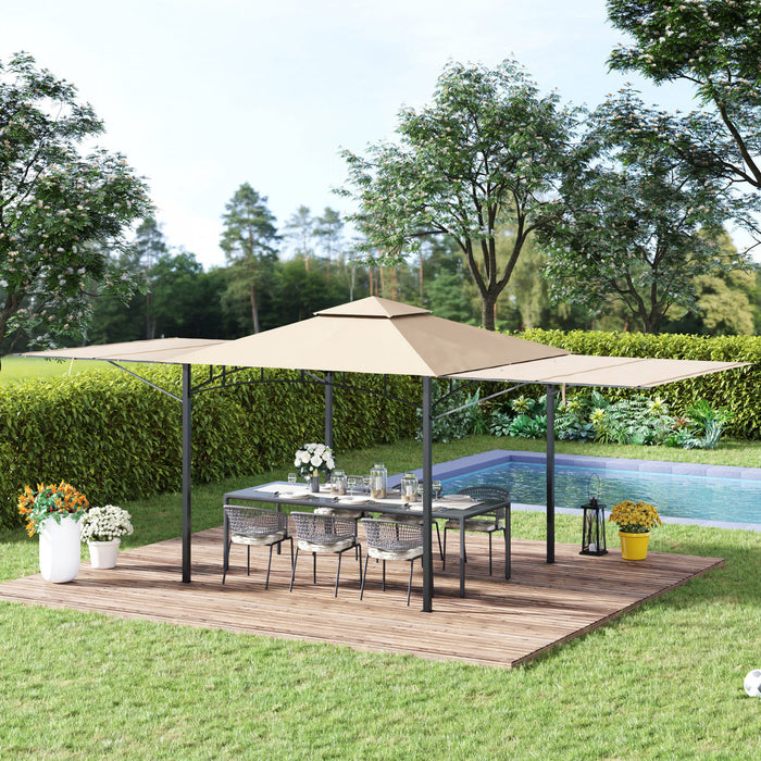 Outsunny 10' X 10' Pavillon Tonnelle De Jardin Abri Auvent D'exterieur Avec Double Toit Ventile, Double Auvent , Cadre En Metal Pour Pelouse, Terrasse, Beige