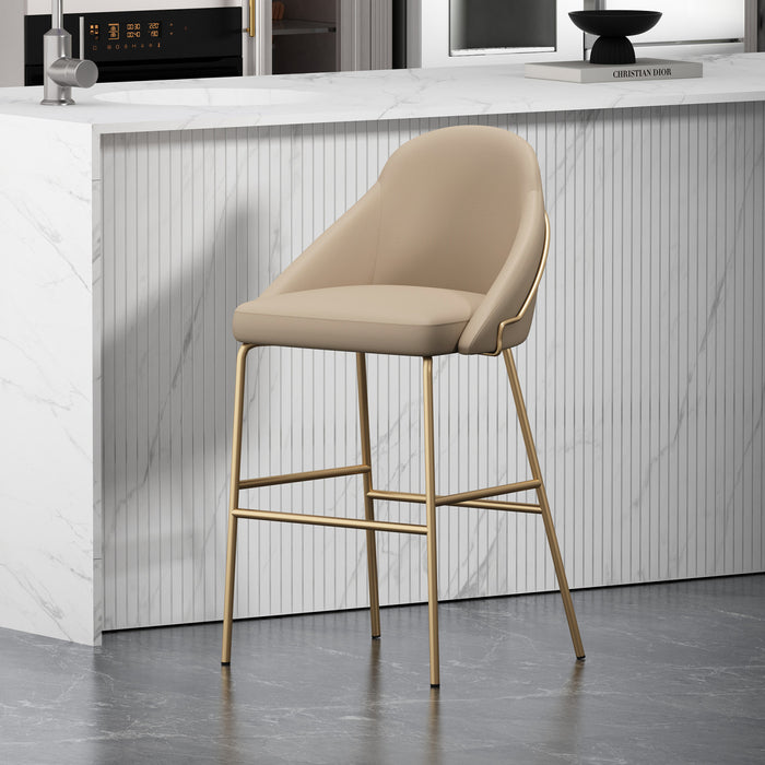 Tabouret de bar moderne Gracie en metal et tissu, coloris beige et dore