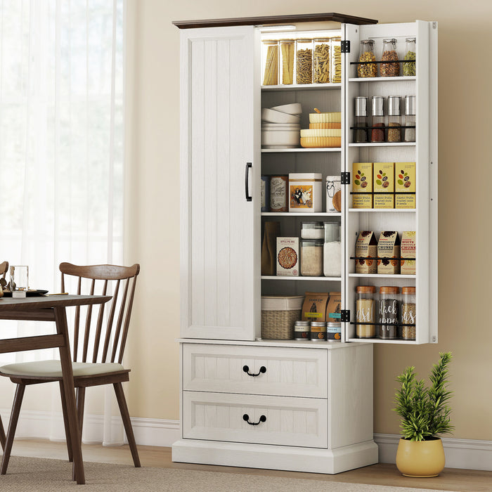 HOMCOM Armoire de cuisine 72\" avec eclairage LED et etageres de porte Blanc