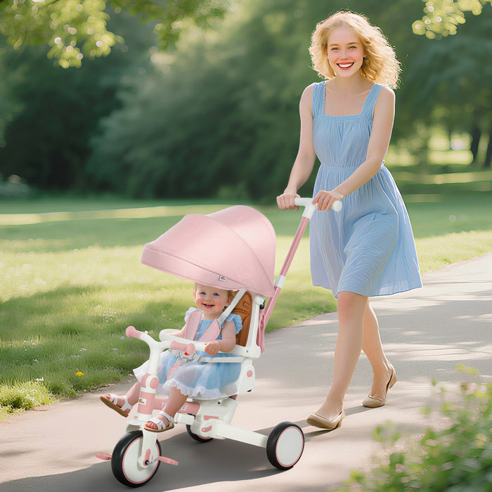 Qaba Tricycle 7 En 1 Pour Tout-petits Avec Guidon Reglable, Rose