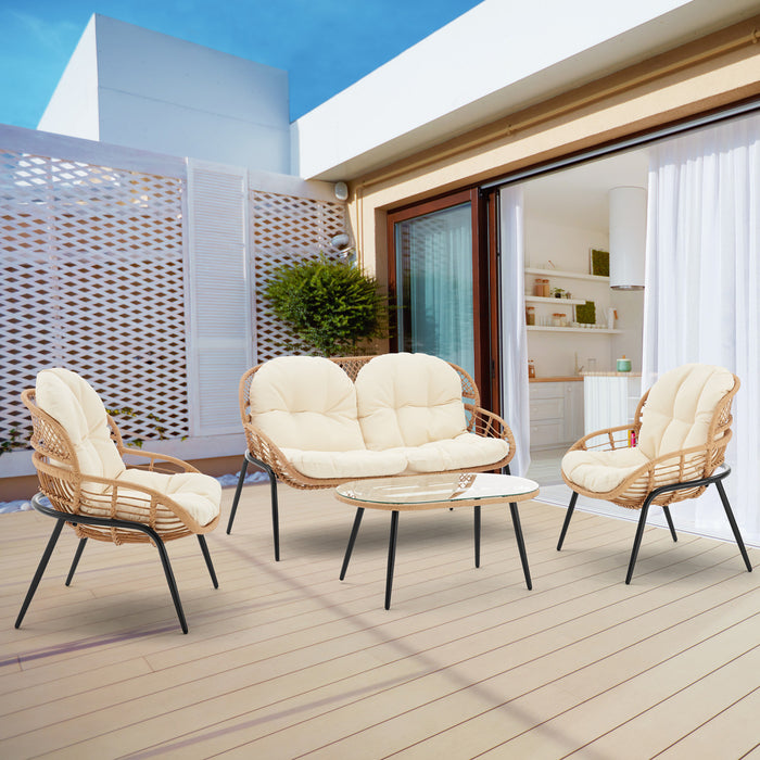 Ensemble de conversation moderne Pine 4 pieces en creme