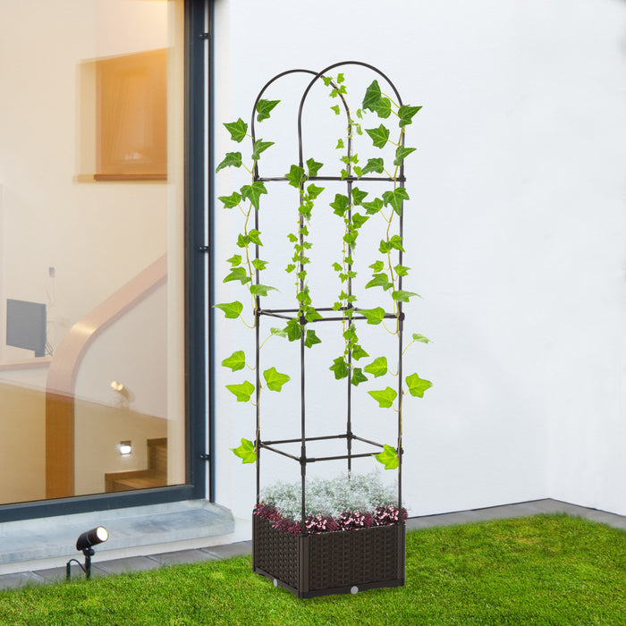 Outsunny 6' Jardiniere Avec Treillis Insert D'irrigation Inclus Pp Imitation Rotin Tresse Brun
