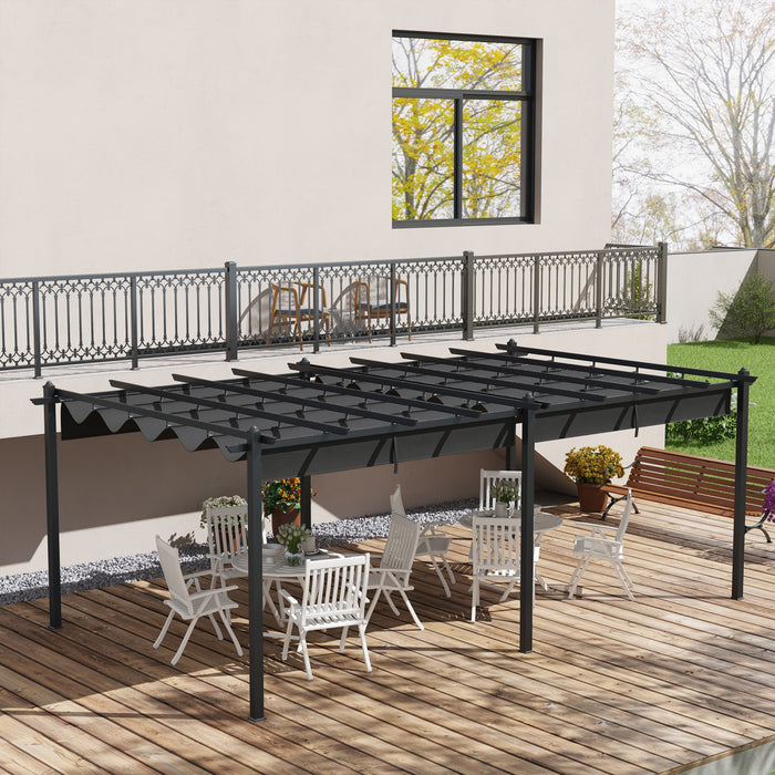 Outsunny Pergola Ave Auvent Retractable De 12' X 20', Pergola En Aluminium, Abri Pare-soleil Exterieur Pour Grill, Patio, Jardin, Terrasse