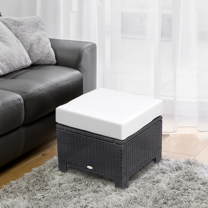 Outsunny Patio Ottoman en rotin coussin Cadre metallique pour jardin blanc