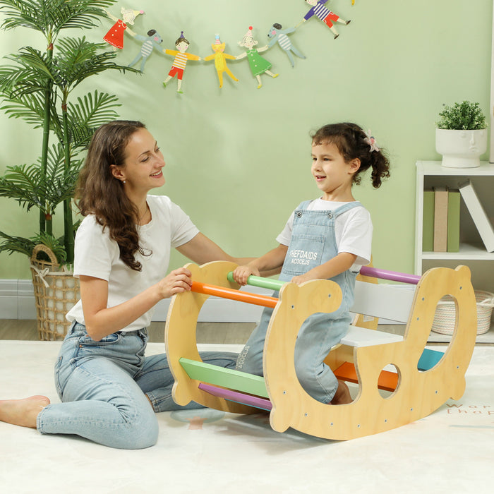 Qaba Jouet D'escalade Pour Tout-petits, Arche D'escalade 2 En 1 En Bois Arc-en-ciel, Echelle A Bascule Pour Bebe, Aire De Jeu D'apprentissage D'escalade Pour 18 A 48 Mois
