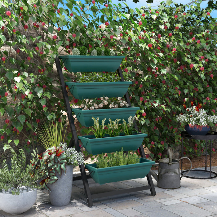 Outsunny Jardiniere Verticale Sureleve A 5 Niveaux Bac A Plantes Avec Trous De Drainage Pour Patio Balcon Exterieur Et Interieur