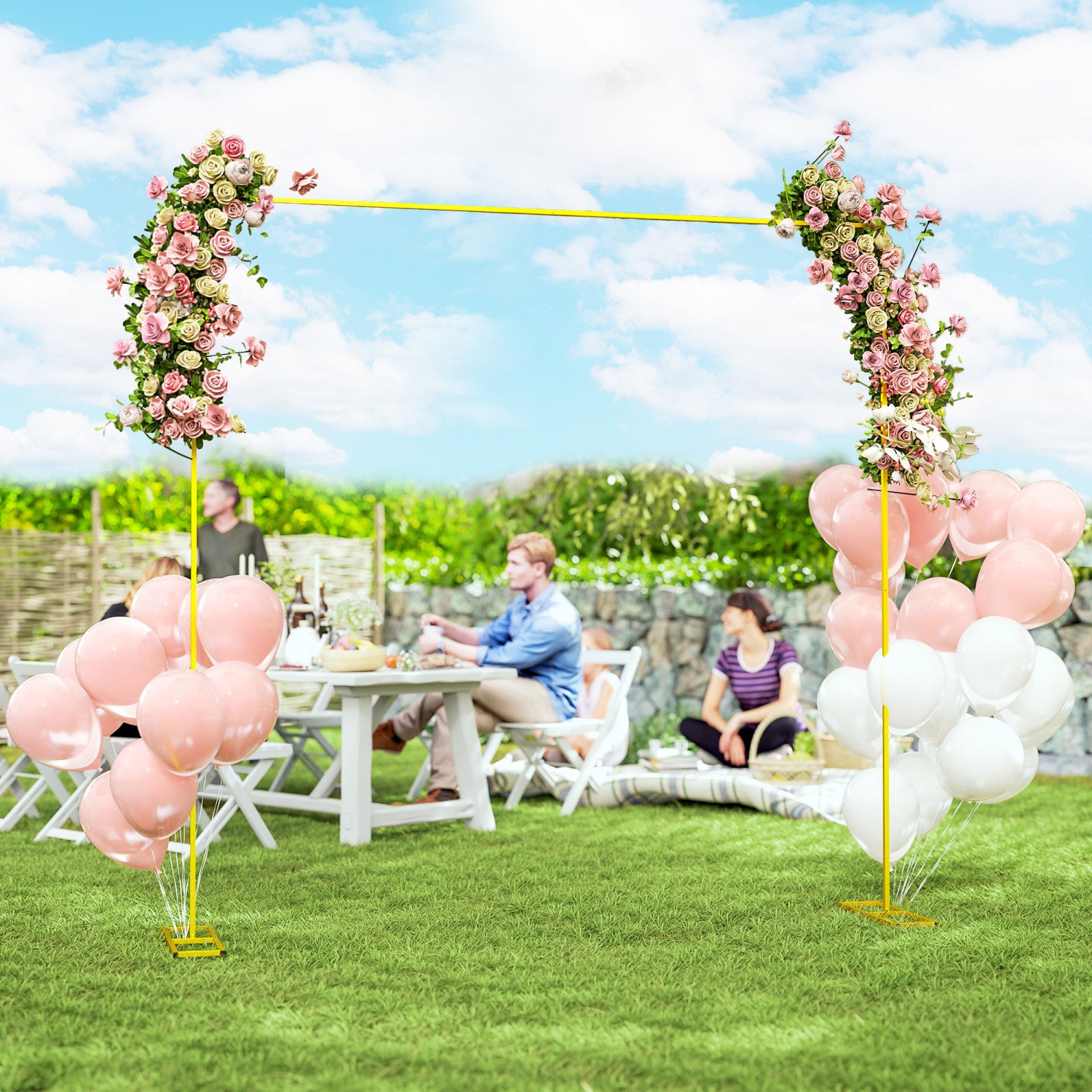 Arche Décorative En Métal 2m (6,6 Pieds) - Support Pour Toile De Fond, Ballons, Guirlandes - Pour Mariage, Anniversaire, Jardin - Couleur Jaune