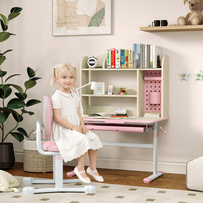 Qaba Ensemble Bureau et Chaise pour Enfants avec Hauteur Reglable, Rose