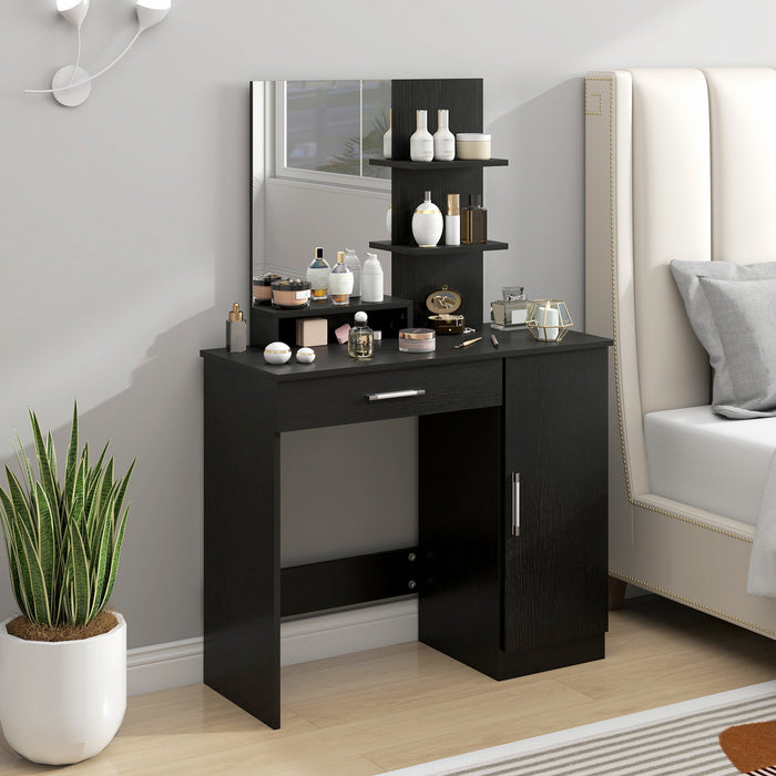 HOMCOM Coiffeuse, table de maquillage avec miroir et etageres de rangement