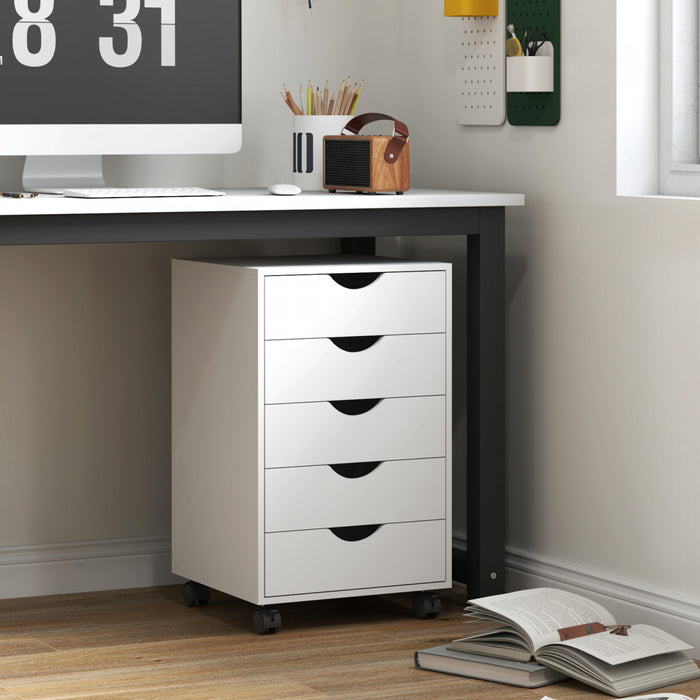HOMCOM Classeur avec 5 Tiroirs, Roulettes, Organisateur de Rangement, Blanc