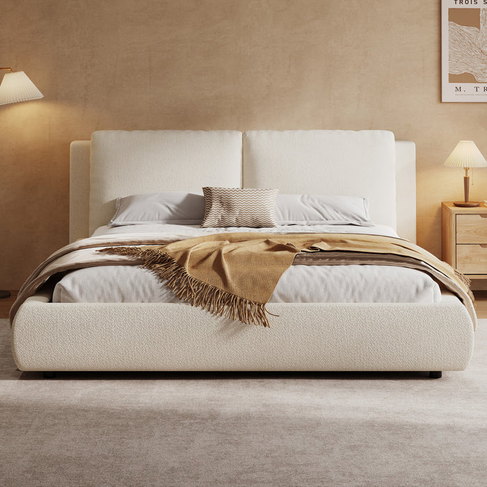 Diana Ottoman Hydraulic Lift Storage Platform Bed with Luxurious Boucle Upholstered and Sturdy Storage,King Size,White