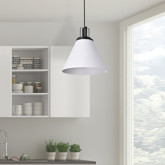 Luminaire suspendu Sonus de Dainolite avec fini blanc mat, touches noir mat et 1 ampoule