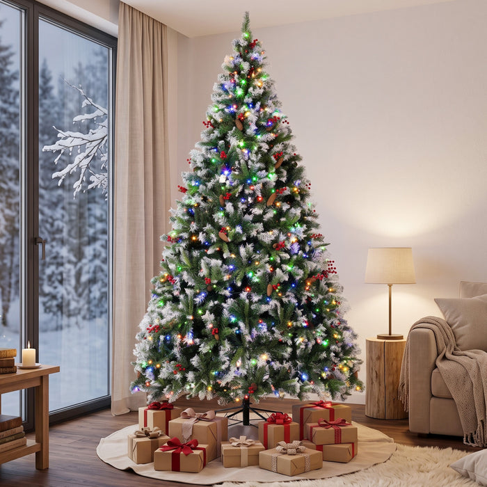 HOMCOM Sapin de Noel enneige 274 cm pre-eclaire, LED bicolores, avec telecommande