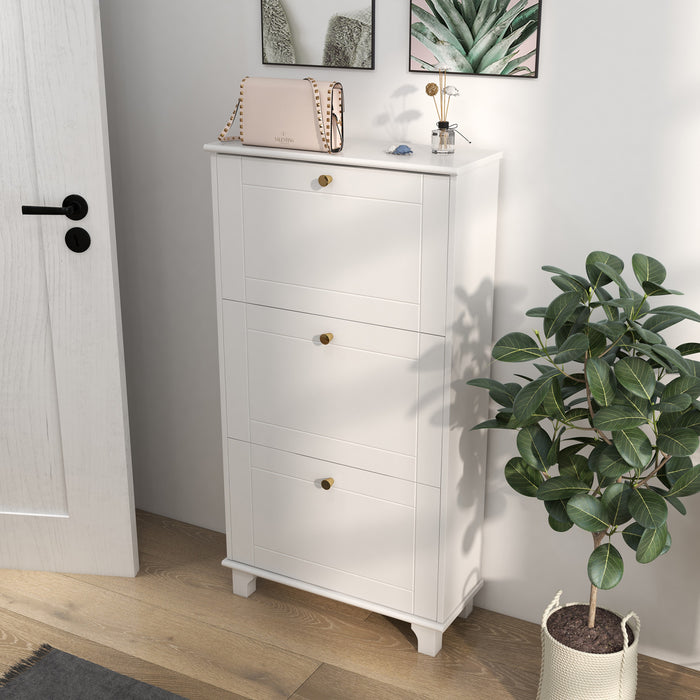 HOMCOM Armoire a chaussures avec 3 tiroirs rabattables pour 12 paires Blanc