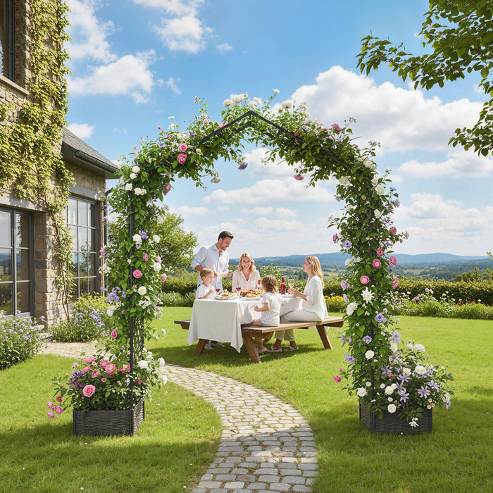 Outsunny Arche de jardin avec 2 jardinieres, treillis d'exterieur, noir
