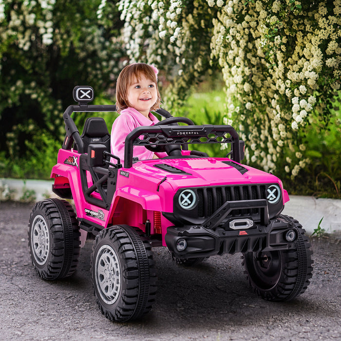 Aosom Camion 12v Pour Enfants Avec Telecommande, Voiture Pour Enfants A Piles Avec Lumieres Led, Jouet Electrique Avec Suspension A Ressort, Musique, Klaxon, 3 Vitesses, Rose