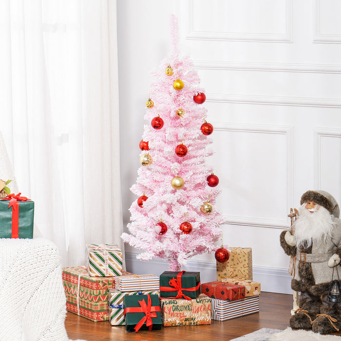Homcom Sapin De Noel Artificiel Fin Floque Avec Base En Acier, Rose