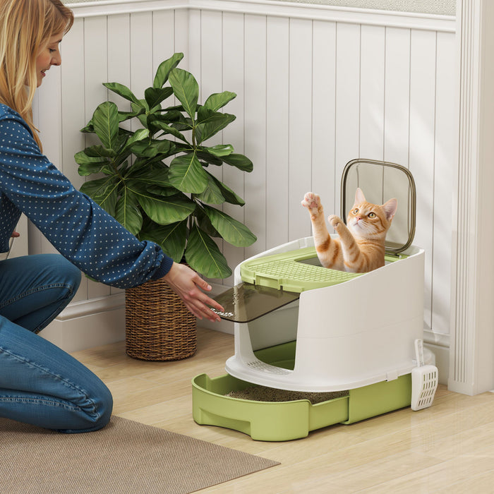 Bac a Litiere pour Chat avec Couvercle, Pelle, Espace Ferme, Vert