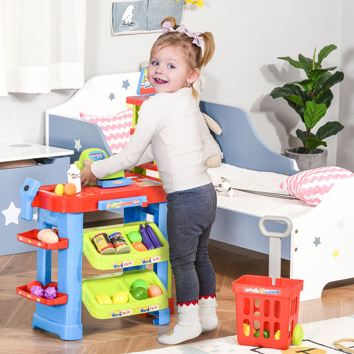 Qaba Set De Jeu Supermarche Epicerie Magasin Jouet Simulation Avec Panier Scanner De Travail Caisse Enregistreuse Son Cadeau Pour Garcon Et Fille 3-6ans