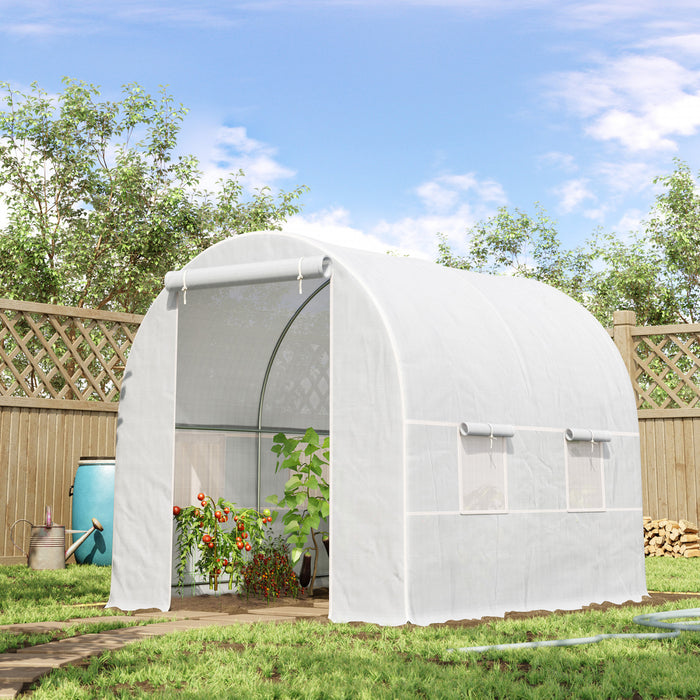 Outsunny 8.2x6.6x6.6pi Tunnel De Plain-pied Serre De Jardin Portable Plante De Plus En Plus Chaude Maison Avec Porte Et Fenetre De Ventilation Blanc