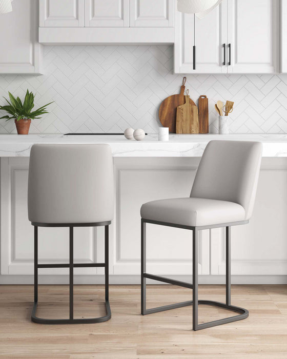 Tabouret de comptoir moderne en metal et tissu Serena, gris clair - Lot de 2