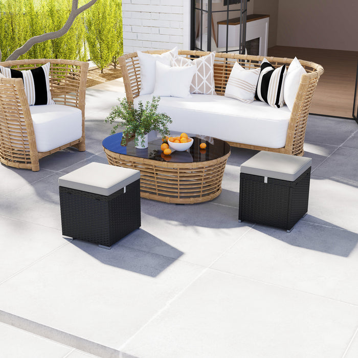 Outsunny Ottoman d'exterieur en osier 2 pieces avec rangement, noir