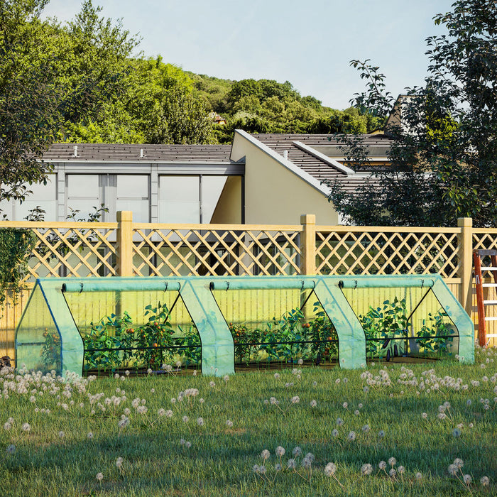 Outsunny 158\" X 39\" X 32\" Serre A Plantes Portable Tunnel De Fleurs De Graines De Jardin En Pleine Croissance Tente A 3 Grandes Portes Coulissantes A Glissiere Pour Jardiniere De Jardinage, Vert