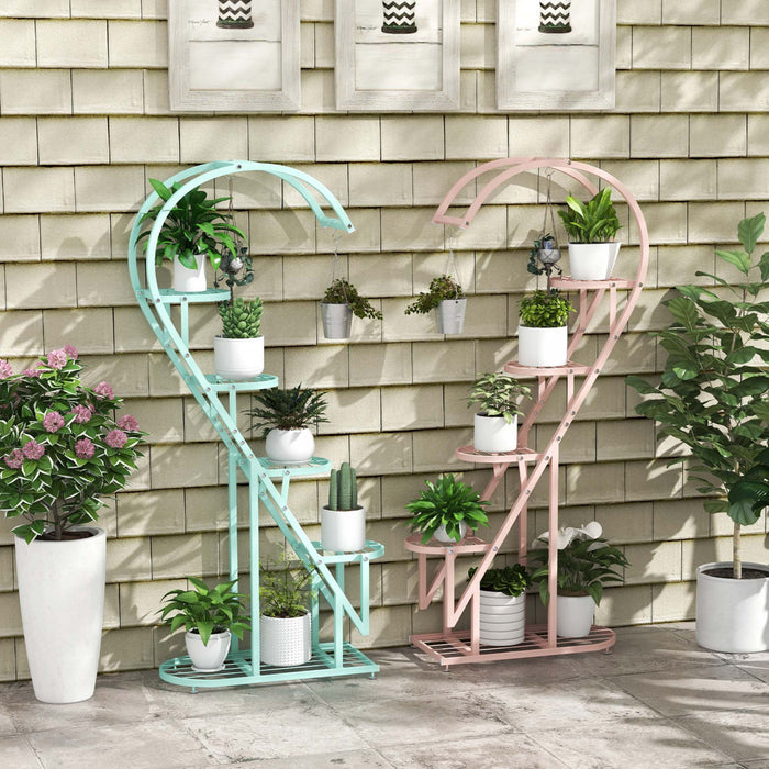 Costway 5 Etagere En Forme De Cœur Avec Crochet Suspendu Pour Plusieurs Plantes Rose Et Bleu