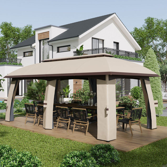 Outsunny 10' X 20' Patio Gazebo, Abri Gazebo Exterieur Avec Filet, Toit Ventile, Structure En Acier Pour Le Jardin, La Pelouse, L'arriere-cour Et La Terrasse, Beige