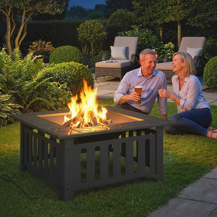 Outsunny Brasero Exterieur avec Tisonnier, Brasero a Bois, Noir