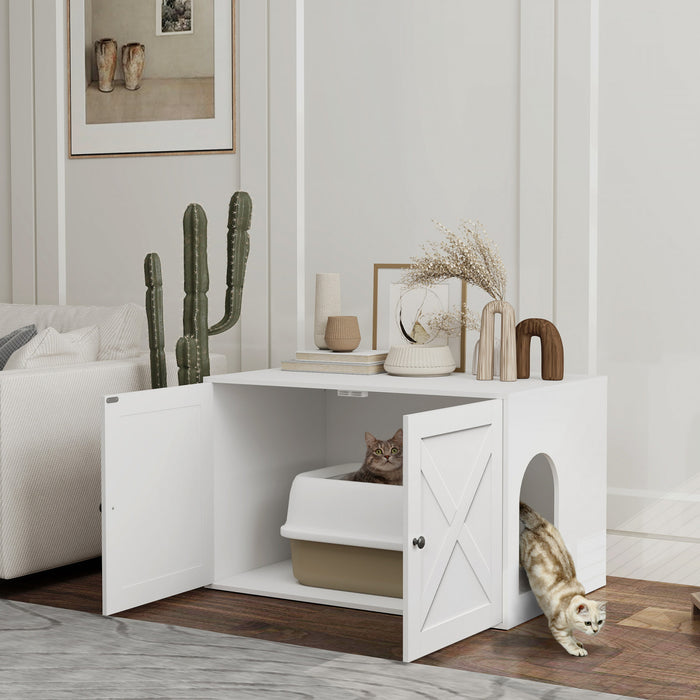 Cat Litter Box Enclosure With Doors, White