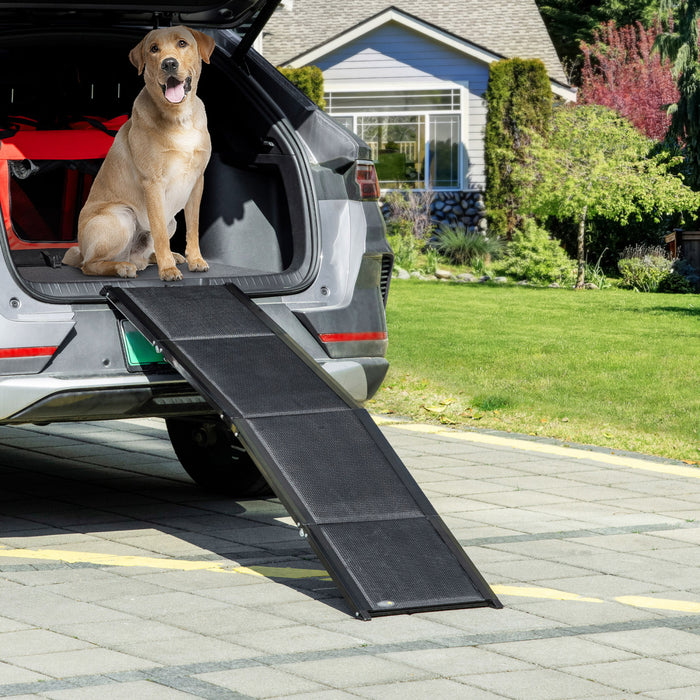 Pawhut Rampe Pliante Pour Animaux De Compagnie, Rampe Portable Legere De 62 Pouces Pour Chiens De Tres Grande Taille, Surface Antiderapante Pour Voitures, Camions Et Suv, Noire