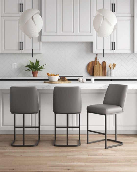 Tabouret de comptoir moderne en metal et tissu Serena, taupe - Lot de 3