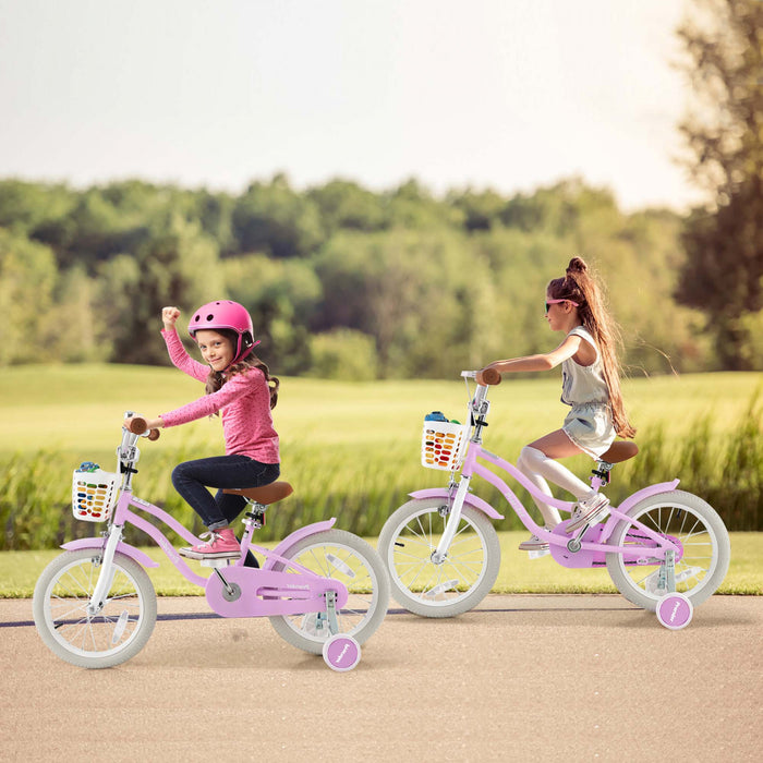 Costway 18\" Enfants Velo Tout-petit Velo Avec Roue De Formation Pour 4-8 Ans Violet