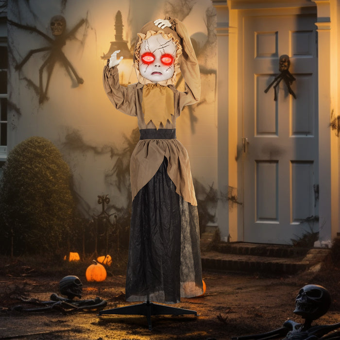 Homcom Poupee Animatronique D'halloween, Accessoire Avec Yeux Lumineux