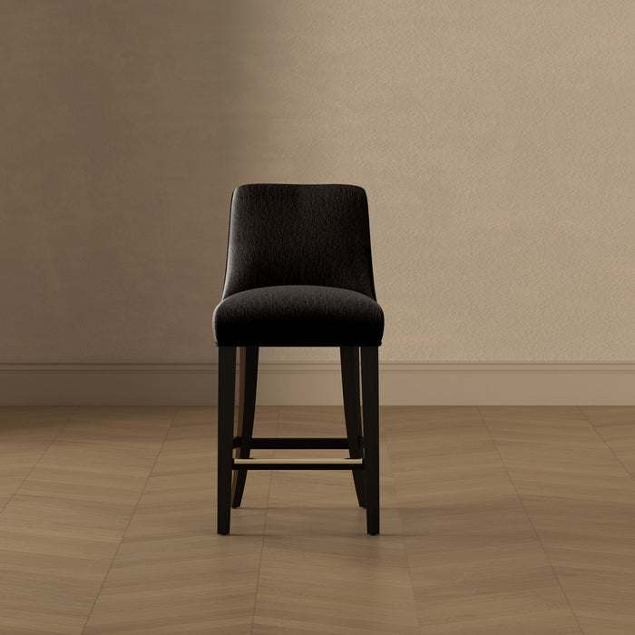Tabouret de comptoir moderne Beever en bois et chenille, coloris noir