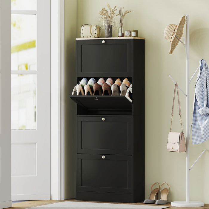 HOMCOM Armoire a chaussures moderne pour 25 paires de chaussures, Noir