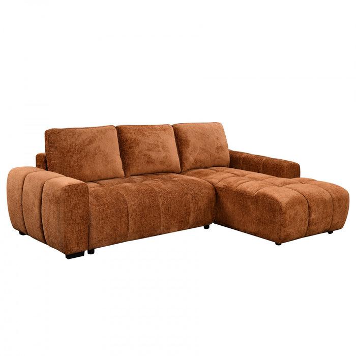 Cove Sectionnel-lit 2 pieces en chenille avec chaise longue de rangement et accoudoirs arrondis - Rouille