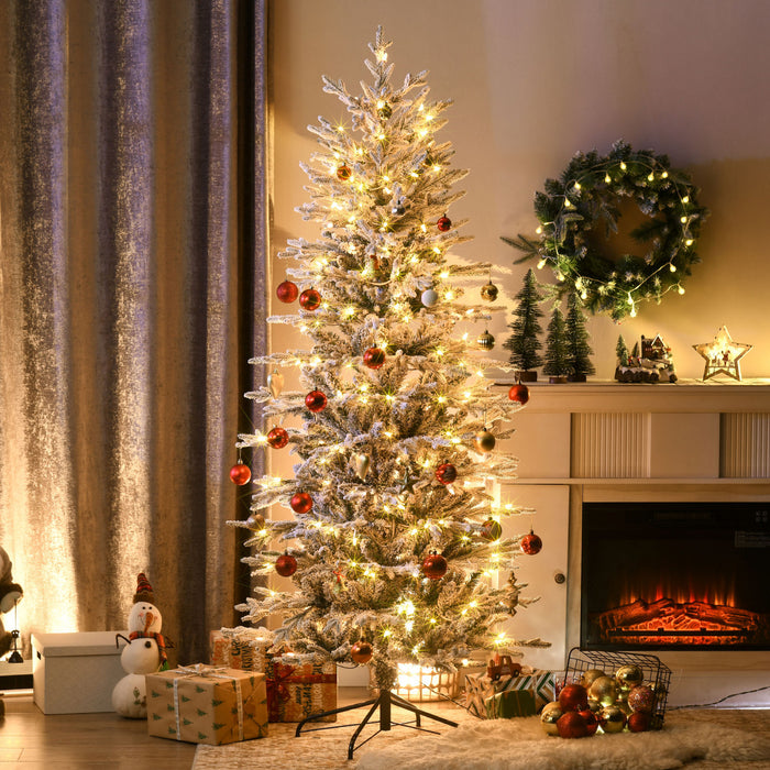 Homcom Arbre De Noel Artificiel Floque De 6 Pi Avec Lumieres Jaune