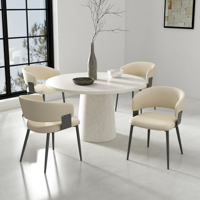 Chaise de salle a manger moderne Luce en cuir vegetalien texture et metal, sable - Lot de 4