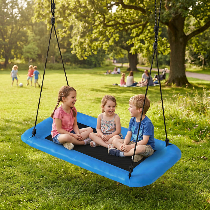 Qaba Balancoire Nid d'Oiseau pour Enfants, Hauteur Reglable, 148 x 77 cm, Bleu
